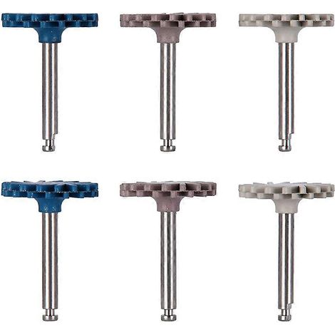Kit de 6 disques diamantés RA pour polissage dentaire en caoutchouc et résine composite, avec roue de 14 mm et fraises flexibles à spirale. (1/5)