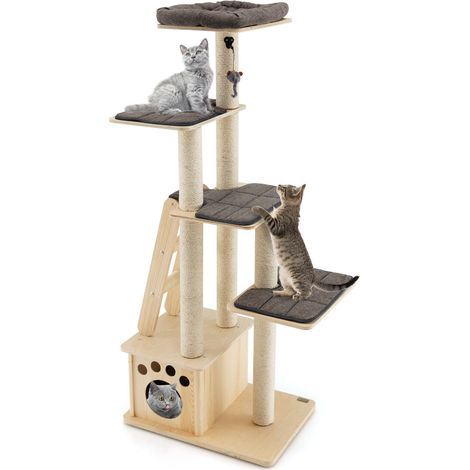 Wooden Cat Tower Modern Cat Tree Tower Multi-level Cat Play Scratching Posts