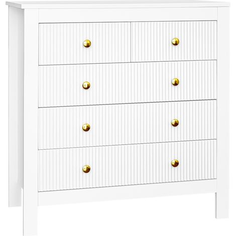 Cómoda blanca de 5 cajones con tiradores dorados de aglomerado (1/5)