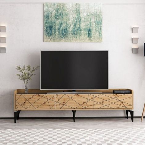 Mobile porta TV con ante ribalta intagli colore rovere nodato 180x35x49H cm - Getos