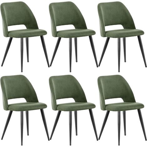 Esszimmerstühle 6er Set, Cord-Stoff, gepolstert, Metallbeine, Grün (1/5)