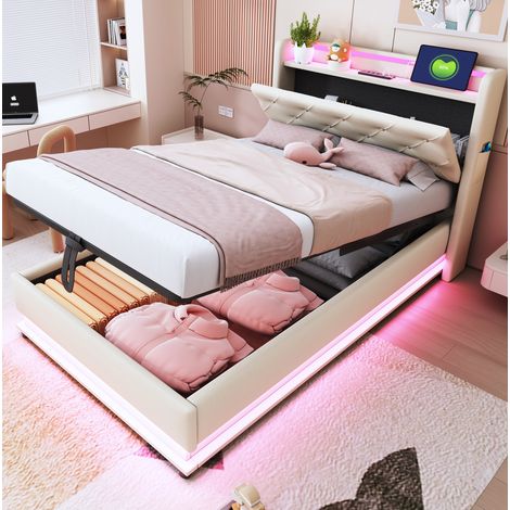 Letto singolo contenitore con USB e LED 90x200 OKMYHOME (1/5)