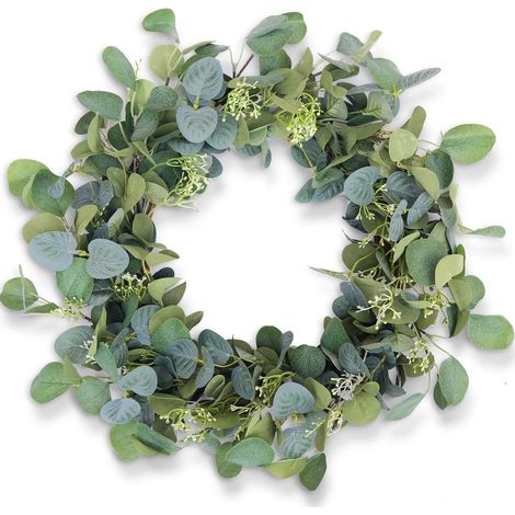 Wreath Eucalyptus - 20 Inch Diameter Adjustable Greenery Wreath - For Front Door Wall Outdoor Use - 1 Piece (1/5)