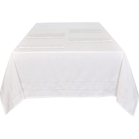 Nappe Unie imprimée 100% Coton Demi-Panama pour Table de Salle à Manger - Durable et résistante aux Taches - Blanc - 137 cm x 178 cm (1/4)