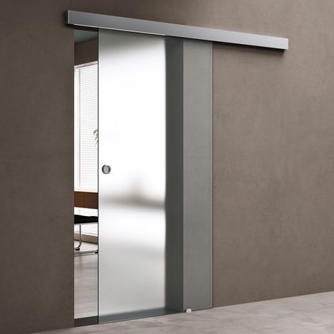 doporro Porte Coulissante pour L'intérieur 77,5cm x 205cm Verre de Sécurité Opaque Poignée Ronde Distance au Mur de 15mm Amalfi 12 (1/5)