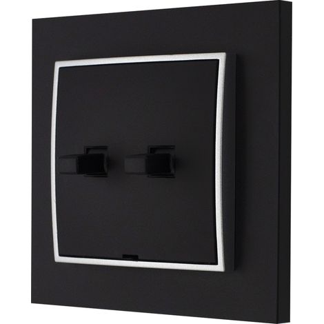 Interruptor doble, estilo estadounidense, Karlik mini, negro mate/plata (1/3)
