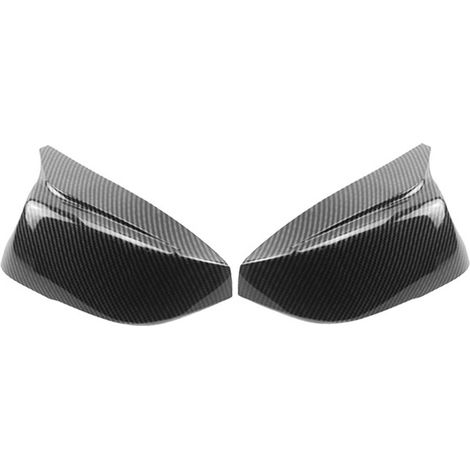 1 pair of bull horn shaped mirror caps suitable for Infiniti Q50, Q60 and Q70 mirrors, glossy black, carbon texture. (1/5)