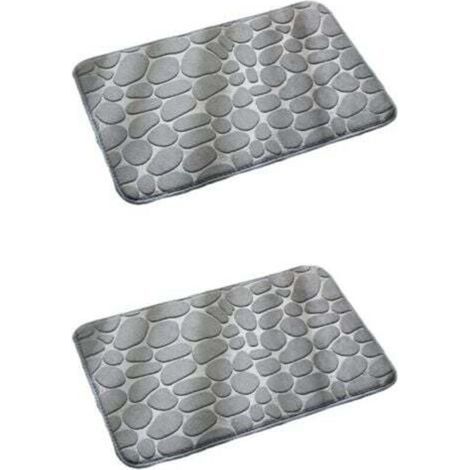2 Tapis Relief Antidérapant 60x40 cm - Mousse à Mémoire de Forme - Motif Galets (1/4)