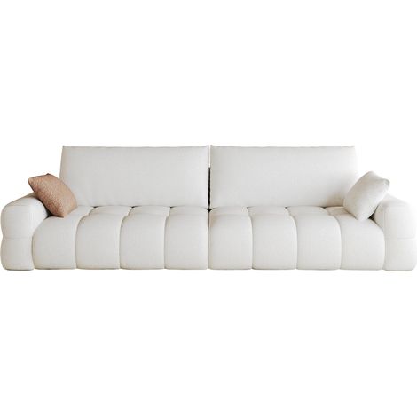 Sofá de tela 260 cm blanco crema sin montaje con asiento profundo y relleno de espuma (1/5)