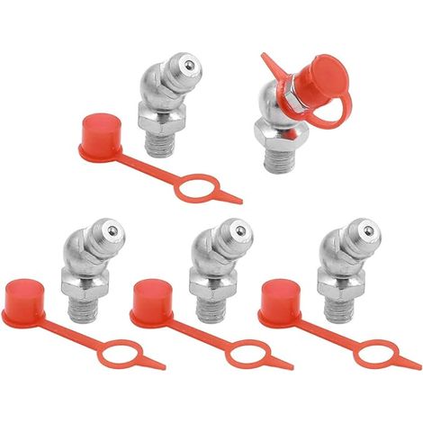 Graisseur M6x1 Coudé 45° Raccord Nipple Graisseur Placage Fer-Zinc avec Capuchon Anti-poussière pour Voiture 5set (1/5)