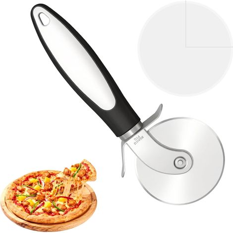 Cortador de pizza de 21 cm con hoja de 8 cm – Cortador de pizza de acero inoxidable cepillado, mango ergonómico antideslizante de TPR con protección para los dedos, para pizza, tartas y pasteles. (1/5)