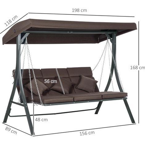 Balançoire Hollywood 3 places, Banc à bascule avec auvent réglable, avec coussins, Portée jusqu'à 270 kg, Métal, Texteline, Marron (1/5)