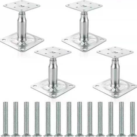 4 Pièces Supports de Pieds Réglables en Acier Galvanisé 100-150mm pour Structures Extérieures Légères à Moyennes (1/4)