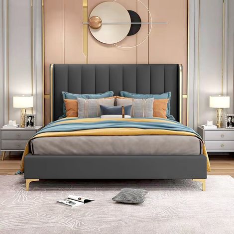 MEUBLER DESIGN Lit Design Contour Or Avec Sommier Diana - Polyuréthane Noir - 160x200, Style , 215 x 170 x 140 cm (1/5)