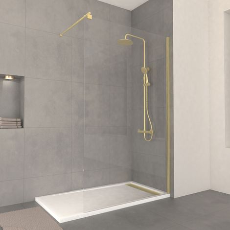 Set Parete Doccia Trasparente 120x200cm - Barra di Supporto Estensibile e Profilo Oro Spazzolato