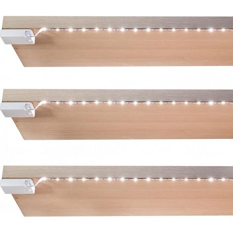 Bande Lumineuse LED Alimentée par Batterie, 1 Mètre Bande Lumineuse LED Alimentée par Batterie Blanc Chaud 2700K pour étagères et Sous Armoire Sans Fil, 3 Packs
