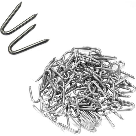 50 Pcs U clous de clôture de maille, galvanisé Heavy Duty Netting Staple Fil de poulet Filets de clôture Staples pour jardin Fencing Wire