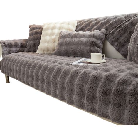 Housse de canapé en peluche lapin, housses de coussin antidérapantes, jeté de canapé ultra doux en fausse fourrure, housses de coussin moelleuses et lavables pour protéger vos meubles. (1/5)