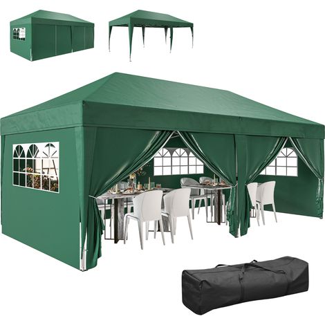 Ca. 6 x 3 m großer, stabiler, winterfester Faltpavillon mit Fenster, Reißverschlusstür, Seitenwänden und UV-Schutz