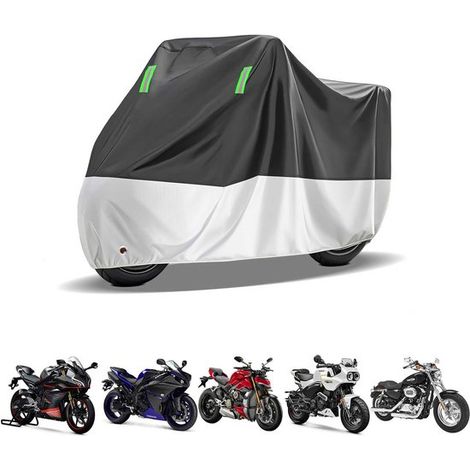 Funda para motocicleta, Funda impermeable para motocicleta, Protección contra la lluvia y el polvo, Protección UV, 23095125 cm, Negro, Plata (1/5)