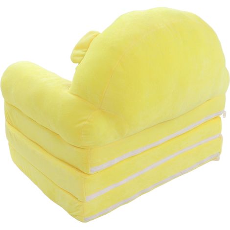 Canapé-lit pliant pour enfants, motif dessin animé mignon, avec dossier et accoudoirs, 2 en 1, pour salon ou chambre, jaune. (1/5)