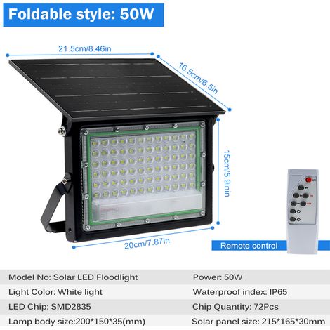 Wasserdichte Outdoor-Solar-LED-Beleuchtung mit integriertem Solarpanel – Faltbare Lampe 50 W, weißes Licht, ideal für Garten, Terrasse, Weg und Außenbereich-Sicherheit