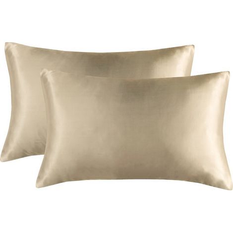 Ensemble de taies d'oreiller haut de gamme couleur Champagne (Lot de 2) — Taies en soie double face (Spécialement conçues pour le soin de la peau et des cheveux) — Lavables, design « Luxe léger » (50 (1/5)
