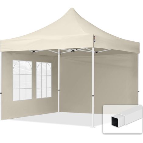3x3 m Faltpavillon, ECONOMY Stahl 30mm, Seitenteile mit Sprossenfenstern, creme