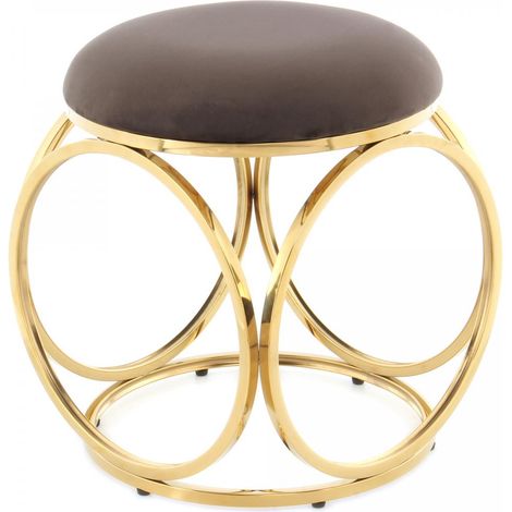 Tabouret fait main en coton ZAPE 40x40 taupe et or (1/4)