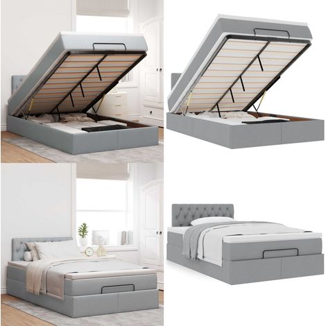 vidaXL Lit ottoman avec matelas gris clair 120x200 cm tissu (1/5)