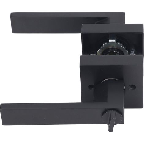 Poignée de porte intérieure noire mate avec clé, robuste, en alliage de zinc, à levier, pour porte de 35 à 50 cm. (1/5)