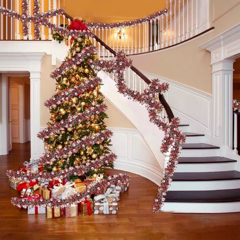Guirlande De Noël - Rotin Épais 200 cm Avec Ruban De Tir Et Bandes En Laine Colorées - Pour Arbre Fenêtre Porte Intérieur Extérieur - 1 Pièce (1/5)