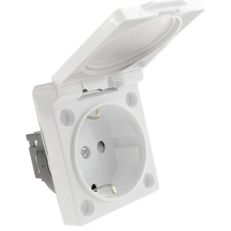 BeMatik - Base a spina schuko da incasso IP44 a vite con coperchio bianco (ME071)