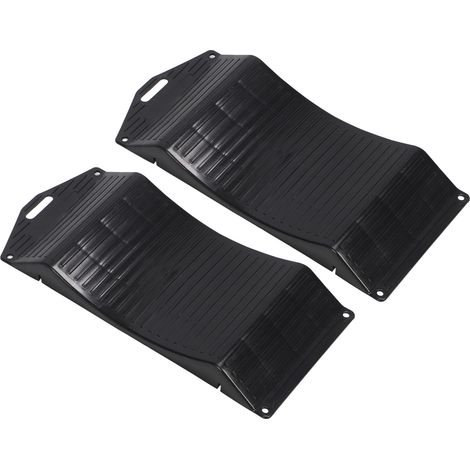 Deux rampes de protection pour pneus, robustes et résistantes, antidérapantes, adaptées aux voitures, camions, SUV, camping-cars, remorques et fourgons aménagés. 18P : 44,4 x 19,5 x 3,5 cm / 17,48 x 7 (1/5)