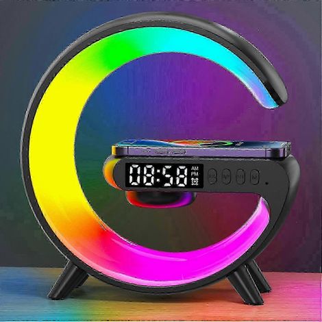 Enceinte Bluetooth en forme de G, réveil sans fil G69 avec lumière de réveil, noir. (1/4)