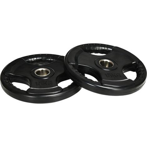 Hantelscheiben 2Er-Set Tri-Grip 2 X 15 Kg Gummierte Olympiascheiben, Bodenschonend, 5 Cm Bohrung, Drei Griffe, Krafttraining