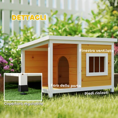 Niche d'extérieur pour chien en bois de sapin avec véranda couverte et toit inclinable, 85,5 x 62 x 60 cm, multicolore (1/4)