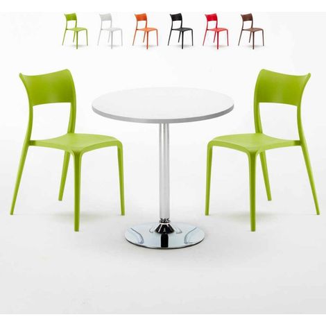Mesa Redonda Blanca Con 2 Sillas De Colores Interior Bar Parisienne Long Island - Verde (1/5)