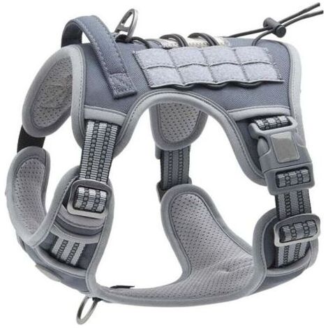 Harnais de Chien Anti Traction, Harnais Tactique Chien Respirant Réglable Facile à Mettre pour Moyen Grand Chien, Gilet Durable Réfléchissant - Gris - M (1/5)