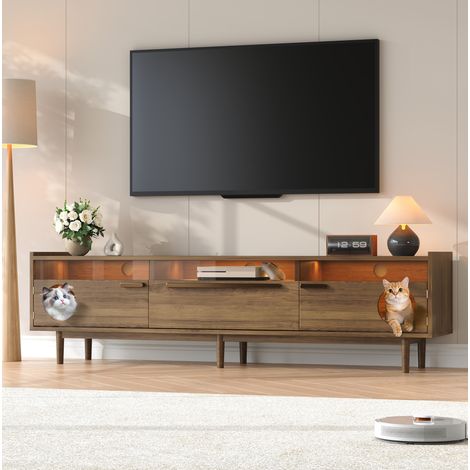 Mueble TV 180x40x50 cm nogal MDF con LED y espacio para mascotas (1/5)