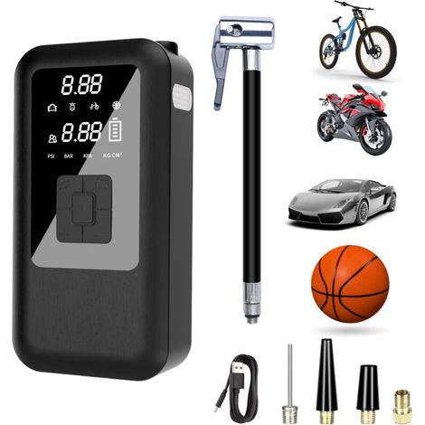 Pompe à Air Électrique Portable 6000mAh, Affichage LED, 150 PSI, 4 Modes pour Pneus Voiture et Moto (1/4)