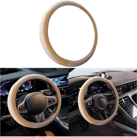 Lenkradbezug Auto Mikrofaser Leder Sport Anti Rutsch Universal 37-38cm Beige (1/5)