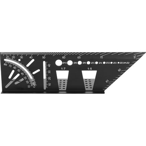 Règle d'angle multifonction en alliage d'aluminium 45°/90°, rapporteur, outil de mesure pour menuisier et menuisier (règle multifonction noire) (1/5)