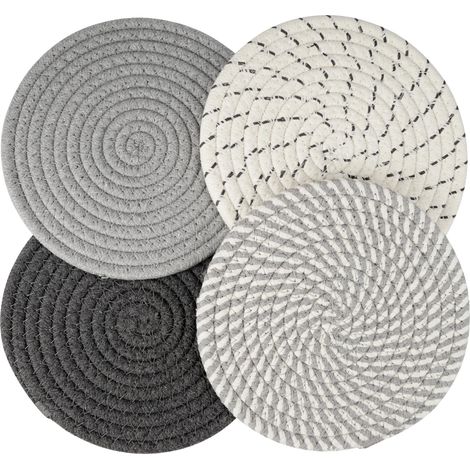 4 Pièces Dessous De Plat Ronds Tressés Tapis Porte Casseroles(18Cm,Gris) (1/5)