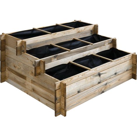 Cémonjardin – Carré potager en bois traité autoclave classe III – 3 étages 29/42/54 cm – Cultivez jusqu'à 9 plantes différentes – Pour balcons et terrasses (1/3)