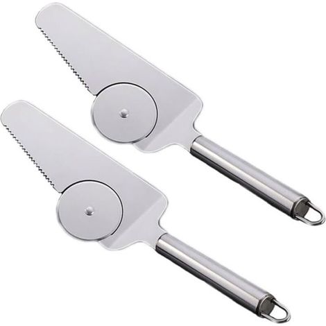 Two 2-in-1 stainless steel tool sets - for slicing pizza/pie/cake - serrated blade and ergonomic blade (1/5)