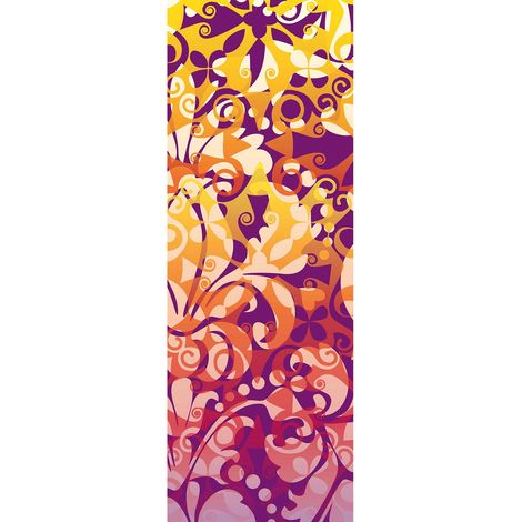Papier peint panoramique violet, jaune et orange | Tapisserie panoramique à motifs rétro | Papier peint panoramique pour bureau - 280 x 100 cm (1 pièce) (1/2)