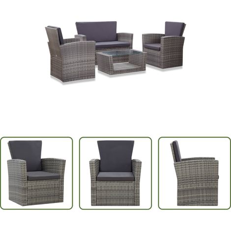 vidaXL Gartenbank -  4-tlg. Garten-Lounge-Set mit Kissen Poly Rattan Grau (1/5)