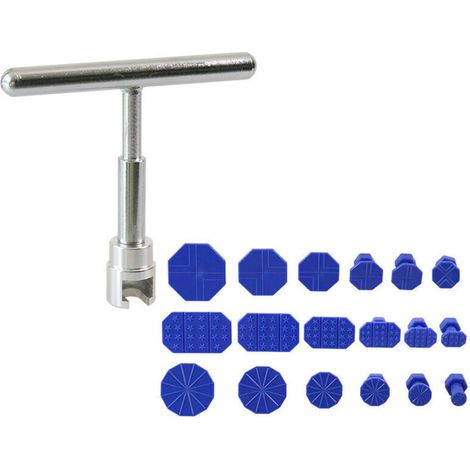 Kit de réparation de bosses de voiture, outil de réparation de bosses sans peinture, kit de débosselage de carrosserie avec marteau coulissant en aluminium à barre en T et 18 ventouses de voiture, (1/3)