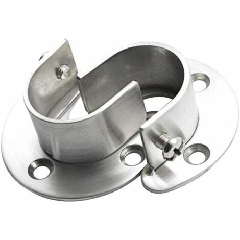 Stainless Steel Wardrobe Pole Sockets, 2pcs Heavy Duty Wardrobe Rod End Supports Flange Rod Bracket with Screws, U Shaped, Easy Installation/Removal (1/4)